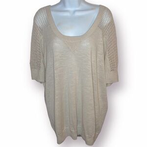Club Monaco Beige See Through Open Knit Short Sleeve Sweater Linen Blend M
